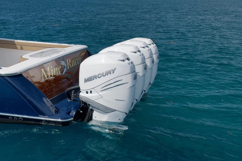Slide: The Image of 2022 Valhalla Boatworks V-41 with Mercury outboard engines on blue water. - 11