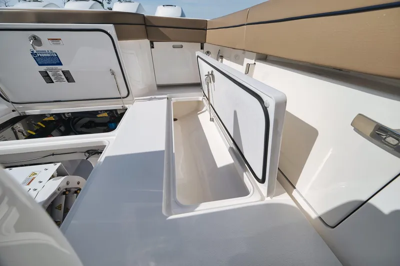 Slide: The Image of 2022 Valhalla Boatworks V-41 storage compartments and seating area. - 56