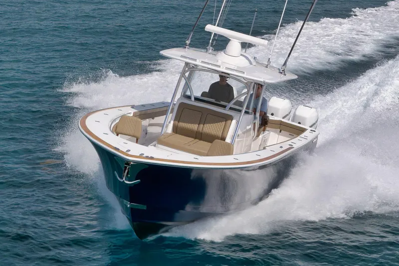 Slide: The Image of 2022 Valhalla Boatworks V-41 cruising on open water, showcasing sleek design and powerful performance. - 94