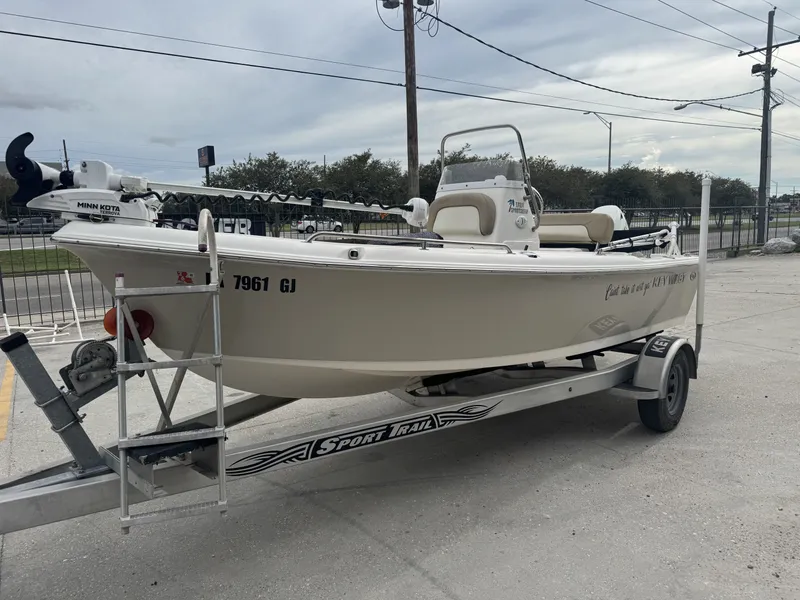 Slide: The Image of 2018 Key West 1720 Sportsman boat on trailer, featuring Minn Kota trolling motor. - 5