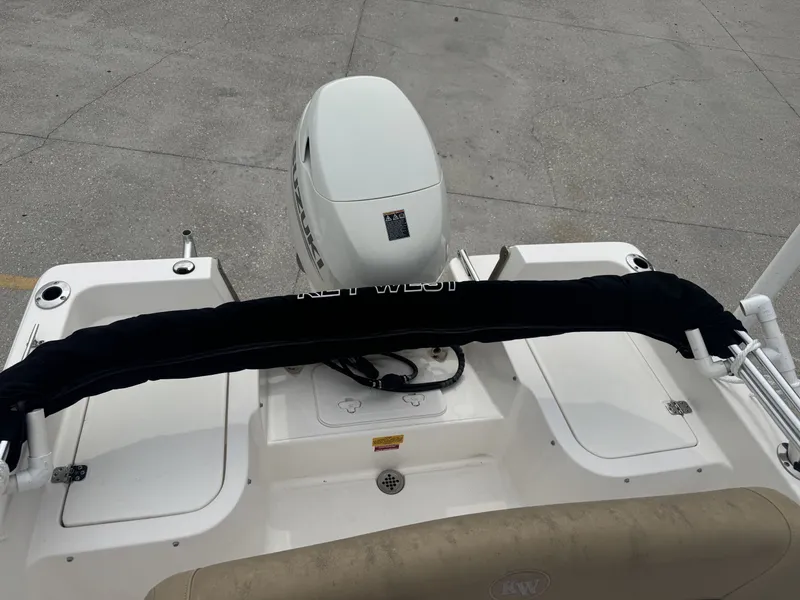 Slide: The Image of 2018 Key West 1720 Sportsman boat with Suzuki outboard motor, viewed from above. - 7