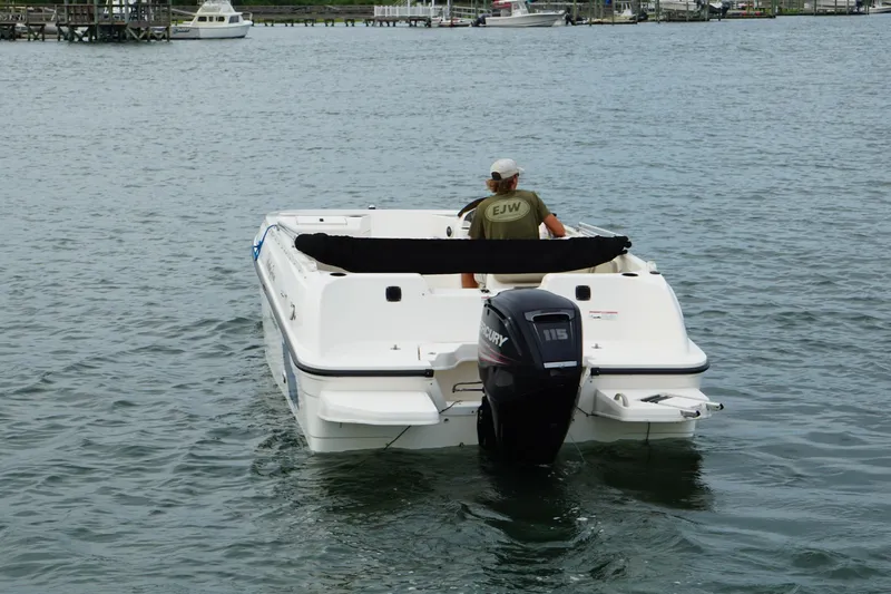 Slide: The Image of 2017 Bayliner Element F21 boat with Mercury engine on calm water. - 3