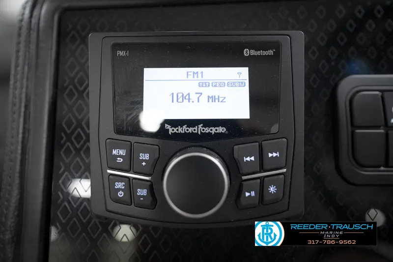 Slide: The Image of Close-up of a Rockford Fosgate stereo system in a 2026 Bennington 24 MFB boat. - 87
