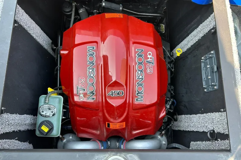 Slide: The Image of 2017 Malibu Wakesetter 25 LSV engine, Monsoon 6.2L 450 HP, red cover. - 50