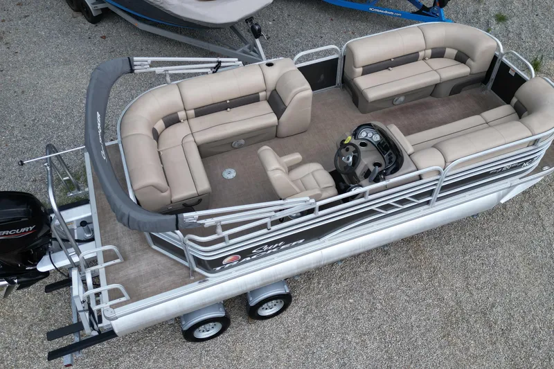 Slide: The Image of 2020 Sun Tracker Party Barge 20 DLX pontoon boat with spacious seating and modern design. - 16