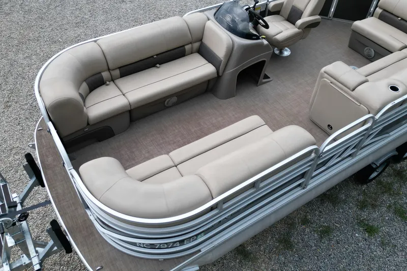 Slide: The Image of 2020 Sun Tracker Party Barge 20 DLX with spacious seating and modern design. - 6