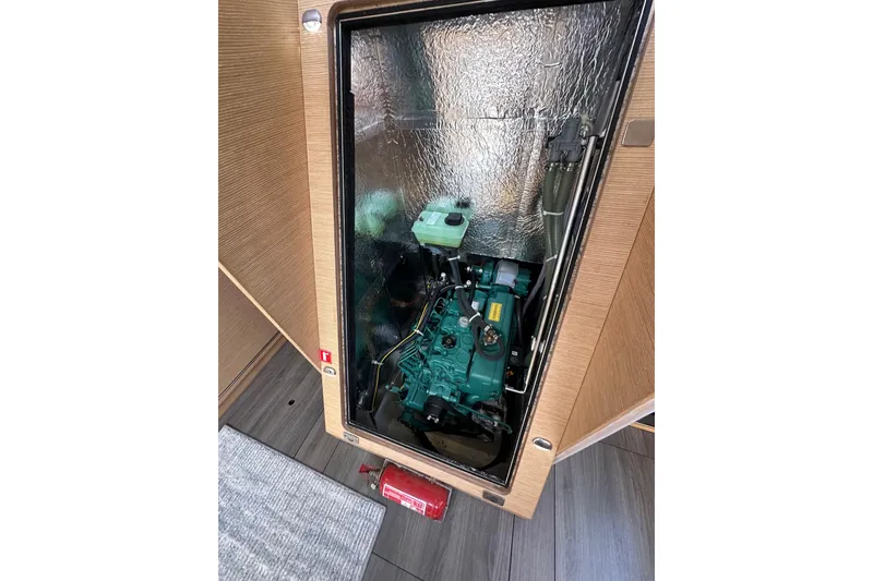 Slide: The Image of Engine compartment of 2018 Elan 45 Impressions yacht, showcasing interior mechanics. - 52