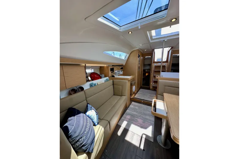 Slide: The Image of Luxurious interior of 2018 Elan 45 Impressions yacht with skylight and modern furnishings. - 75