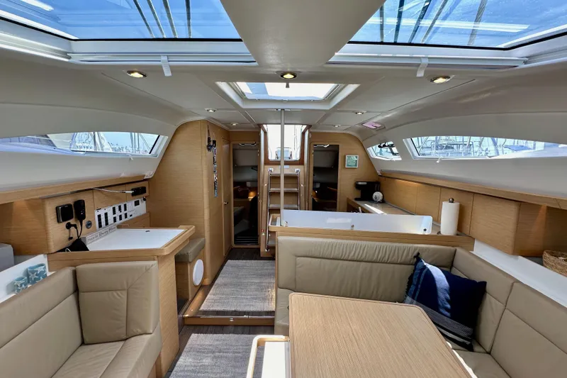 Slide: The Image of Luxurious interior of 2018 Elan 45 Impressions yacht with modern design and ample seating. - 77