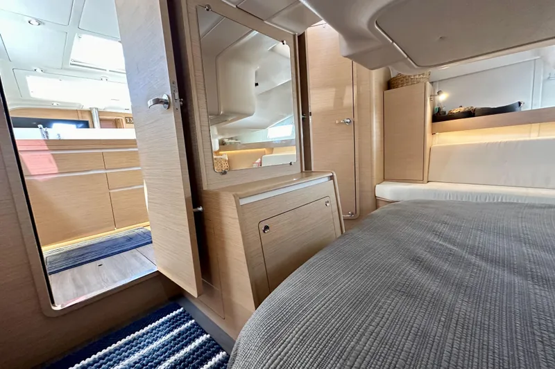 Slide: The Image of Luxurious interior of 2018 Elan 45 Impressions yacht with modern wood finish. - 83