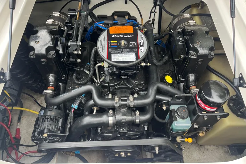 Slide: The Image of Engine of 2014 Chaparral 18 H2O Ski & Fish boat, featuring MerCruiser 4.3L V6. - 4