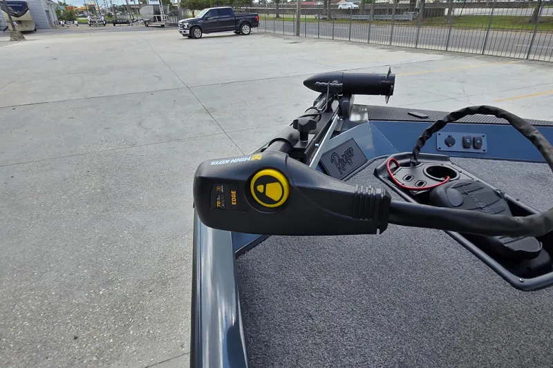 Slide: The Image of 2022 Ranger RT178 boat with Minn Kota trolling motor in parking lot. - 12