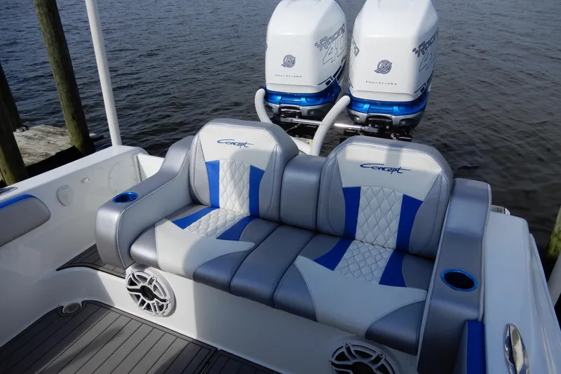Slide: The Image of 2021 Concept 32' Open Deck boat with dual engines and stylish seating. - 16