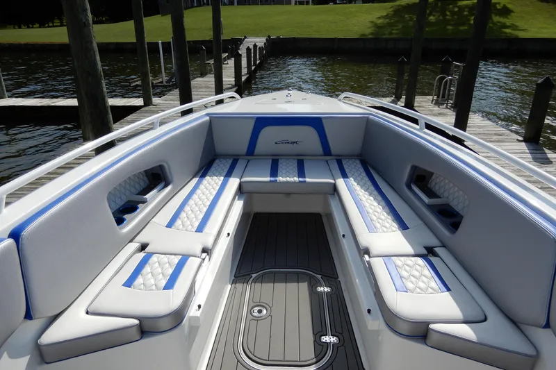 Slide: The Image of Luxurious 2021 Concept 32' Open Deck boat with stylish seating and modern design. - 7