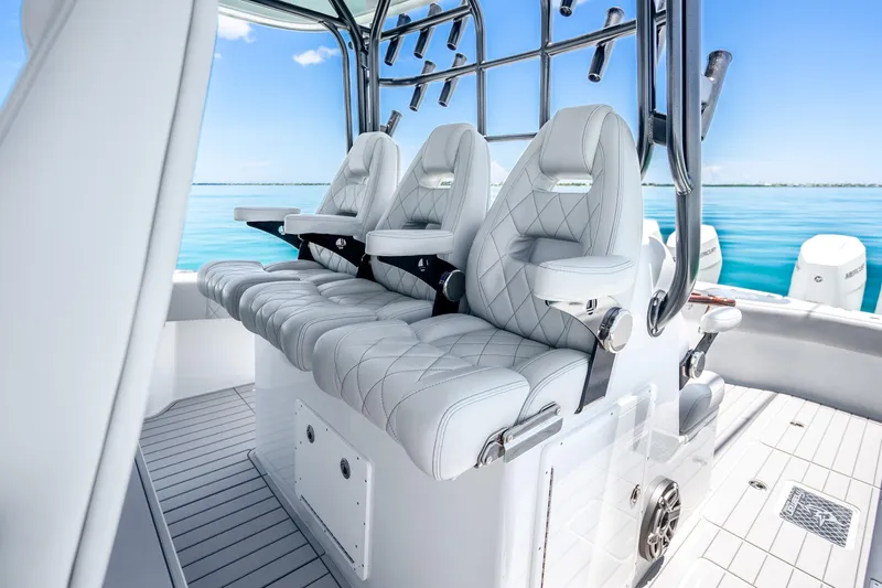 Slide: The Image of Luxurious seating on 2024 Freeman 42 boat with ocean view and modern design. - 30
