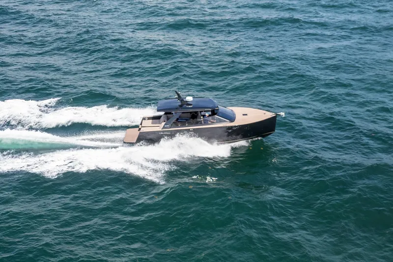 Slide: The Image of 2025 Colnago C38 OPEN yacht cruising on open sea, creating white water trails. - 43