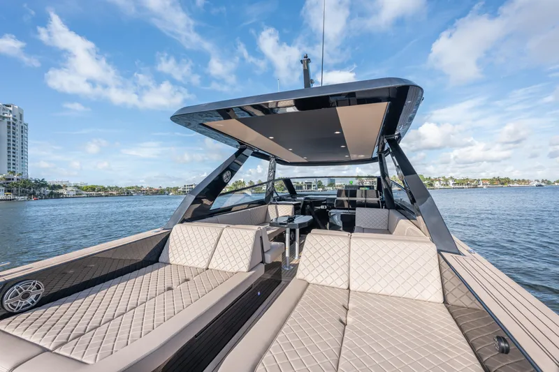 Slide: The Image of Luxurious 2025 Colnago C38 OPEN yacht with elegant seating on a sunny day. - 67