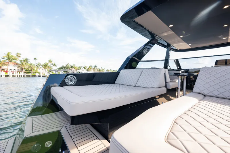 Slide: The Image of Luxurious 2025 Colnago C38 OPEN yacht with elegant seating, cruising on a sunny day. - 70