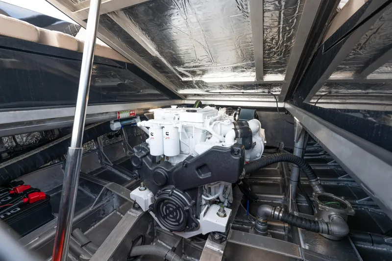 Slide: The Image of Engine compartment of 2025 Colnago C38 OPEN boat, showcasing mechanical components and structure. - 77