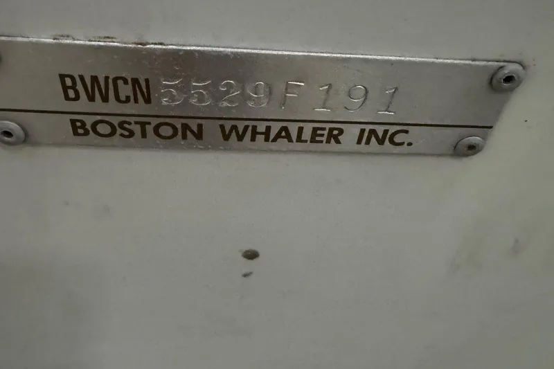 Slide: The Image of 1991 Boston Whaler 17 Montauk identification plate with serial number. - 4