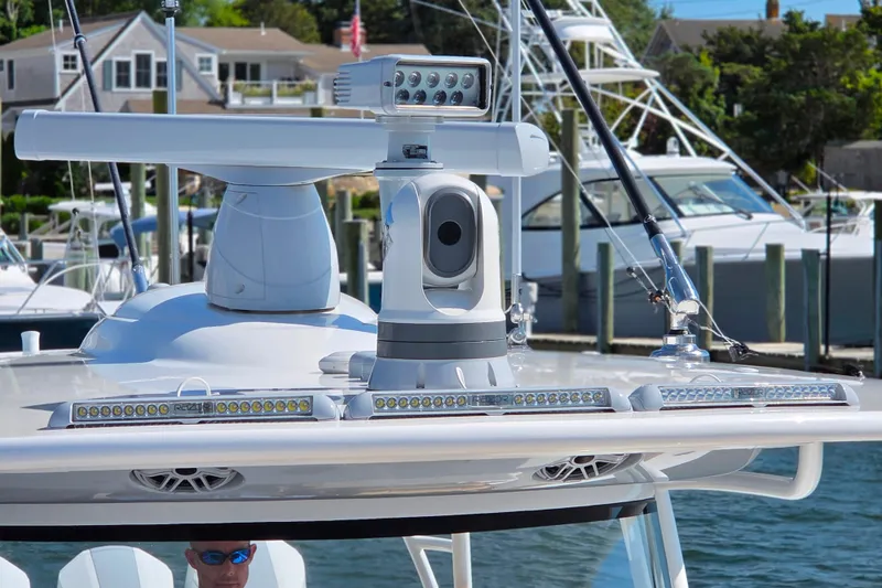 Slide: The Image of 2023 Valhalla Boatworks V-46 radar and camera system on deck, docked in marina. - 42