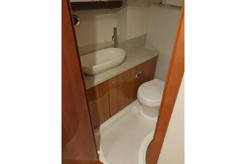 Slide: The Image of Bathroom interior of 2012 Sunseeker Portofino 48 yacht with modern fixtures. - 13