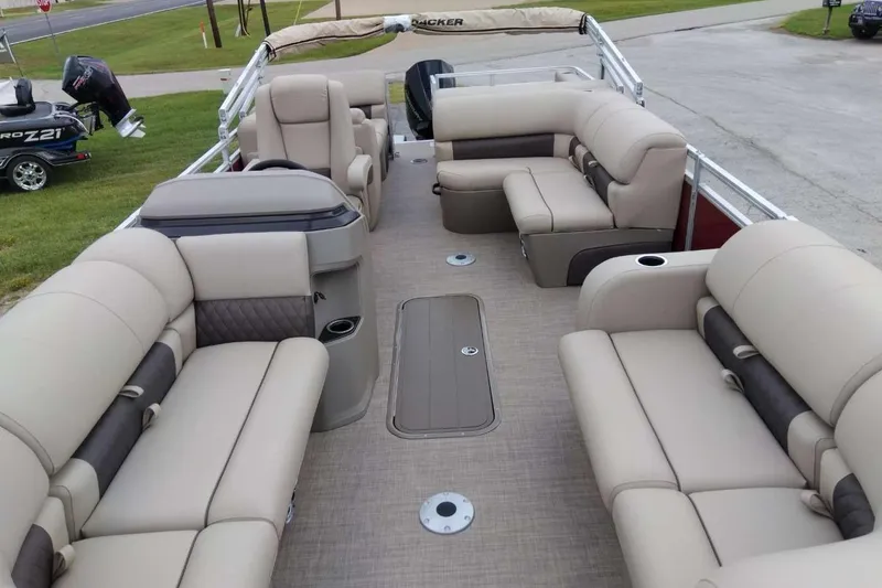 Slide: The Image of 2025 Sun Tracker Party Barge 22 RF XP3 interior with spacious seating and modern design. - 10
