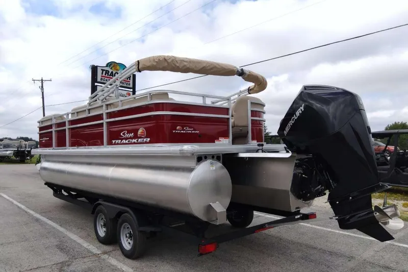 Slide: The Image of 2025 Sun Tracker Party Barge 22 RF XP3 pontoon boat with Mercury outboard motor. - 12