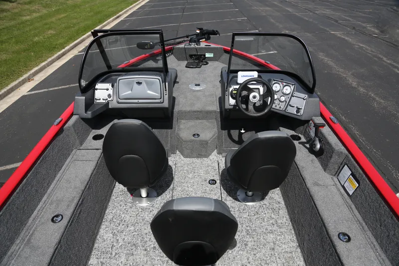 Slide: The Image of 2026 Tracker Pro Guide V-175 Combo boat interior with dual consoles and seating. - 5