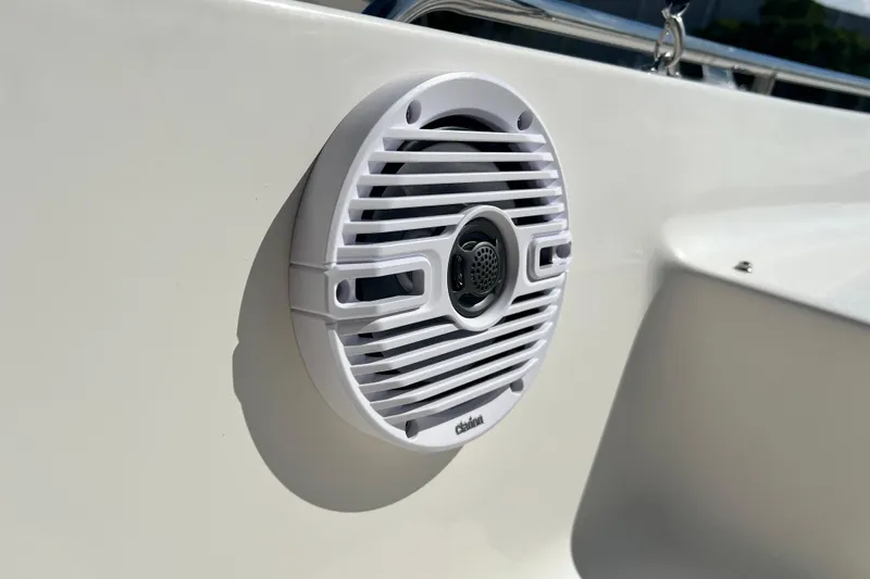 Slide: The Image of White speaker on 2026 Key West 1720 Center Console boat, close-up view. - 23