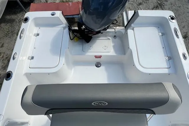 Slide: The Image of 2026 Key West 1720 Center Console boat, top view of seating and engine area. - 2