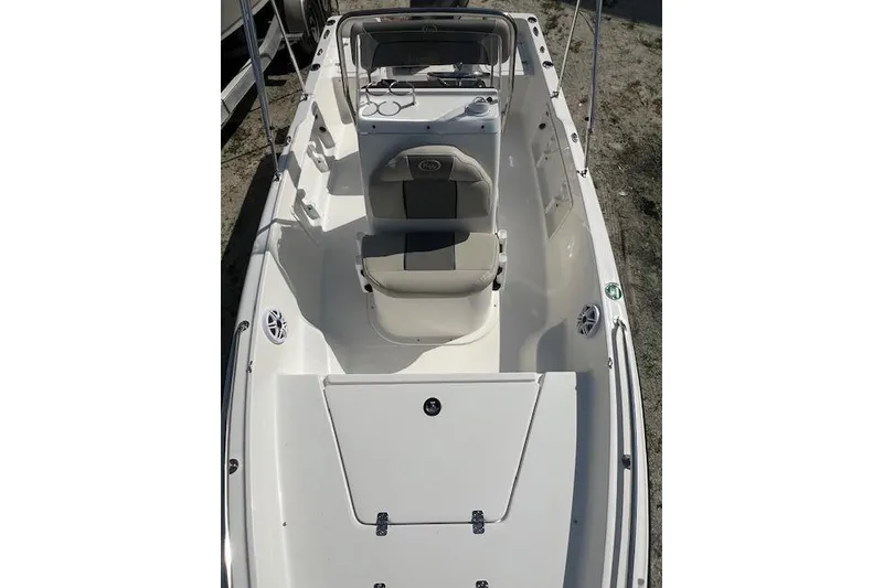 Slide: The Image of 2026 Key West 1720 Center Console boat interior, featuring seating and console layout. - 8