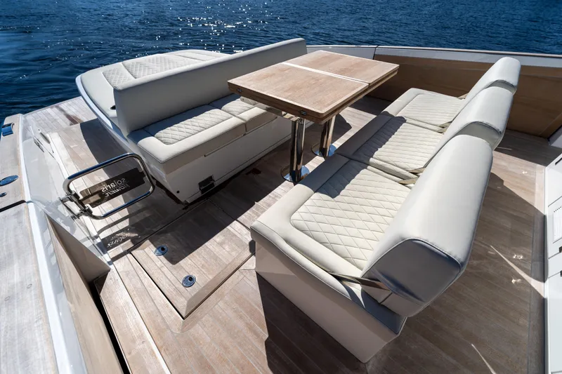 Slide: The Image of Luxurious seating area on 2025 Solaris Power 44 Open yacht, featuring elegant design and ocean view. - 30