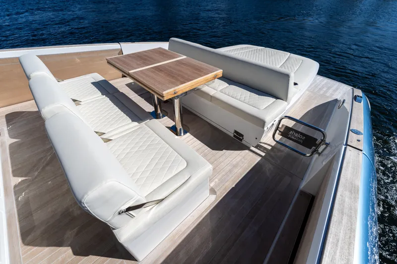 Slide: The Image of Luxurious seating area on 2025 Solaris Power 44 Open yacht, featuring elegant white upholstery. - 33