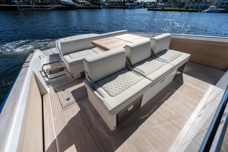 Slide: The Image of Luxurious seating area on 2025 Solaris Power 44 Open yacht, featuring elegant design and waterfront view. - 39