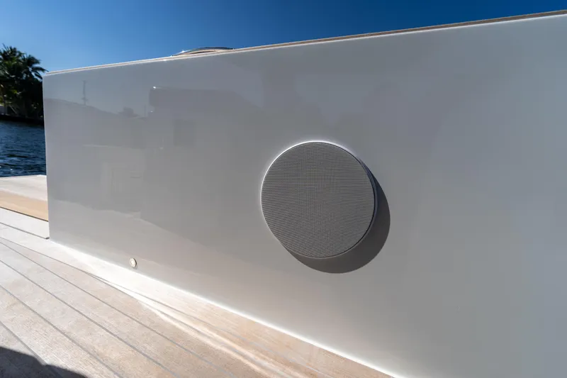 Slide: The Image of 2025 Solaris Power 44 Open yacht detail with sleek design and modern speaker. - 63