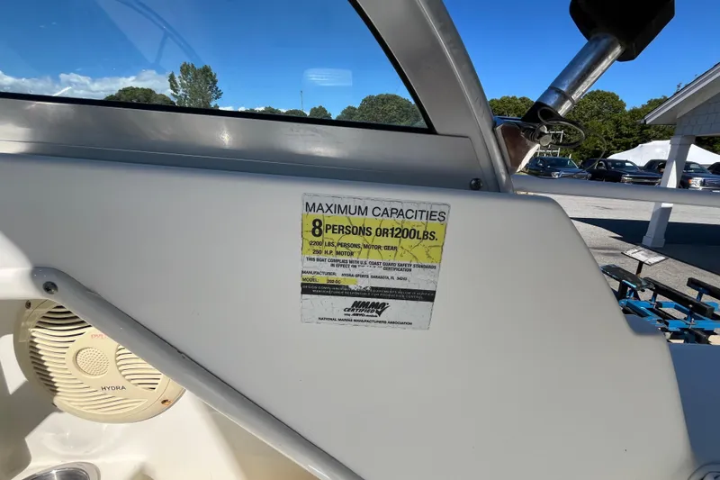 Slide: The Image of 2006 Hydra-Sports Lightning 202 DC capacity label, maximum 8 persons or 1200 lbs. - 20