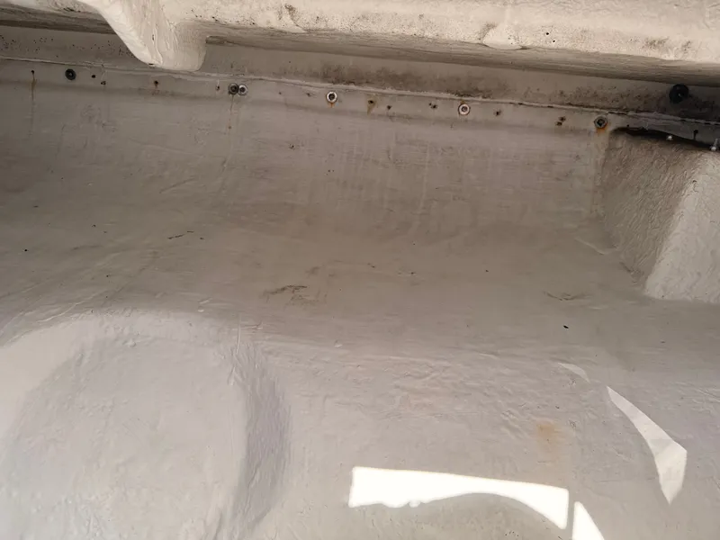 Slide: The Image of Interior view of a 2002 Bayliner 3488 Motoryacht hull, showing fiberglass structure. - 37
