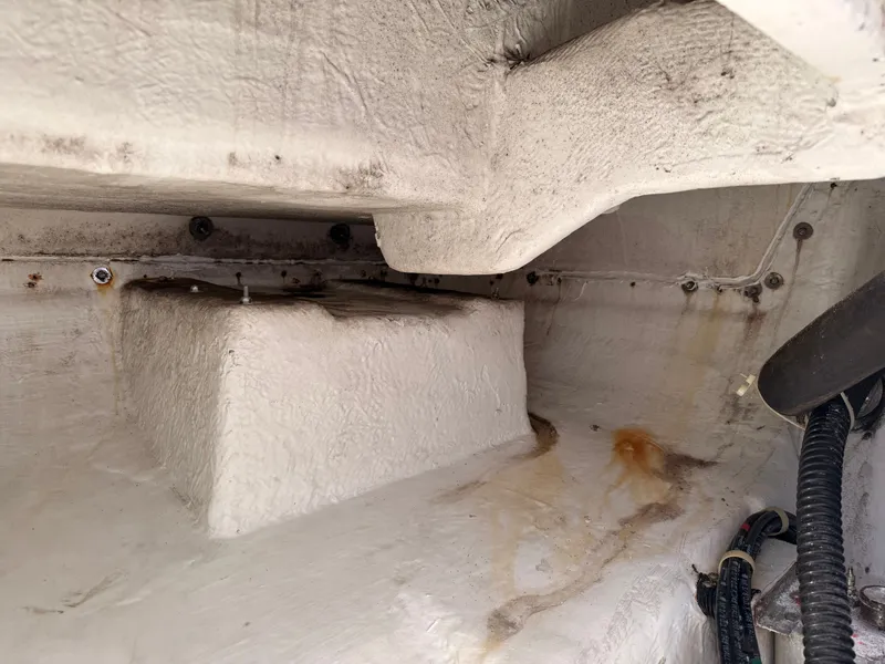 Slide: The Image of 2002 Bayliner 3488 Motoryacht interior showing structural details and wiring. - 39