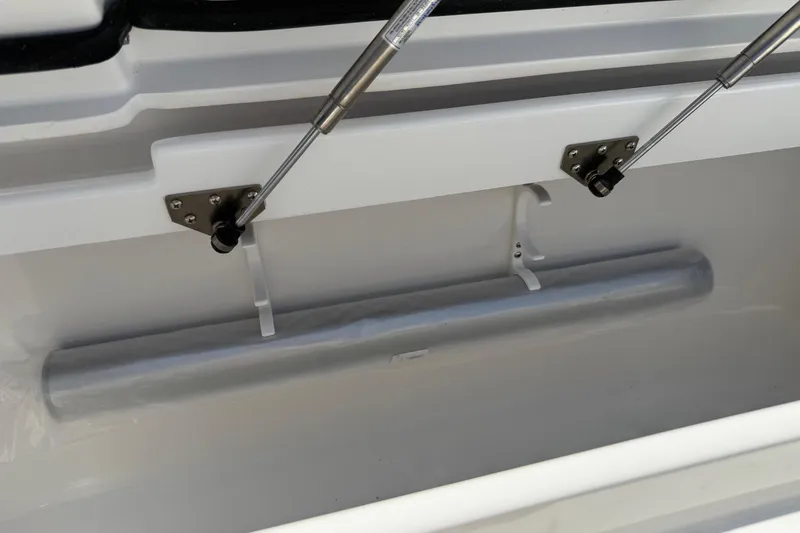 Slide: The Image of 2026 Regulator 31 boat storage compartment with hydraulic supports. - 59