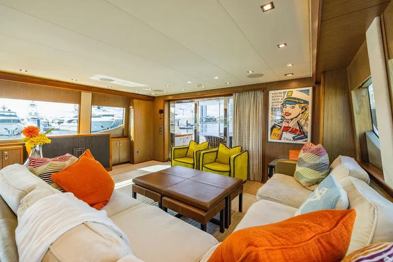 Slide: The Image of Luxurious interior of 2013 Hatteras 80 Motor Yacht with vibrant decor and modern furnishings. - 34