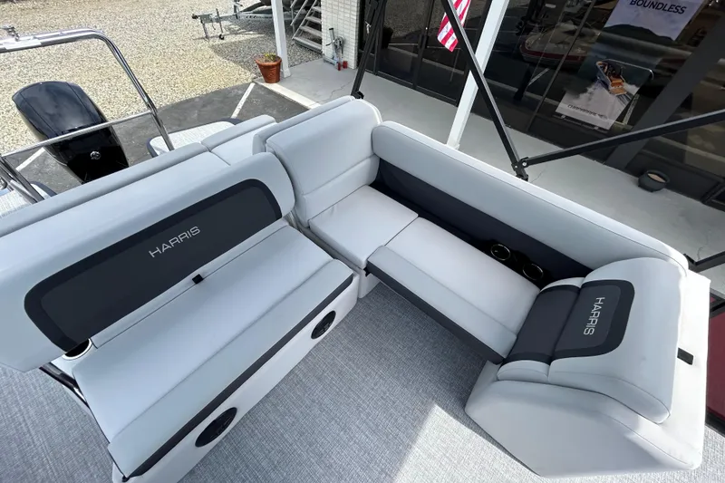 Slide: The Image of Luxurious seating on 2026 Harris FloteBote Cruiser 210 SL pontoon boat. - 8