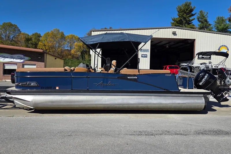 The Image of 2023 Avalon Platinum 2385 Catalina Quad Lounger pontoon boat with Suzuki outboard motor. - 1