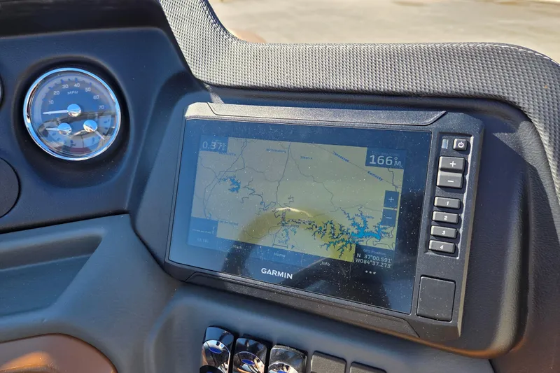 Slide: The Image of Dashboard of 2023 Avalon Platinum 2385 Catalina with Garmin GPS and speedometer. - 10