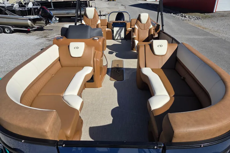 Slide: The Image of 2023 Avalon Platinum 2385 Catalina Quad Lounger with luxurious seating and modern design. - 6