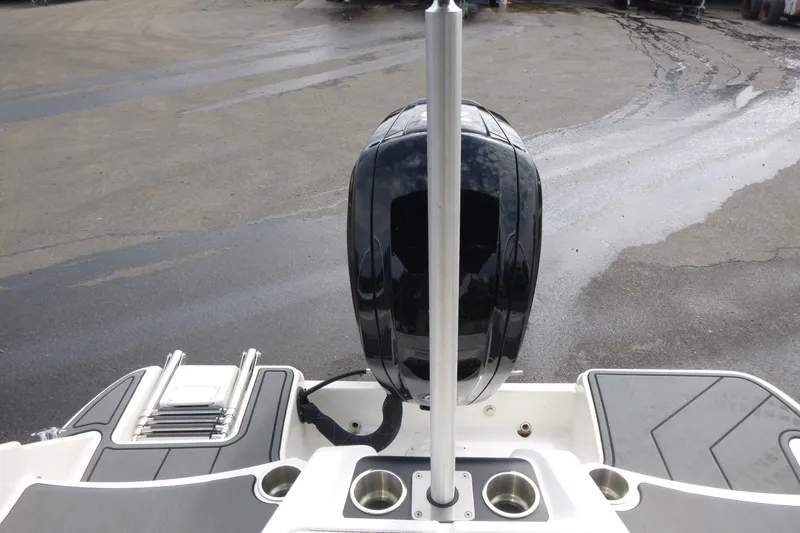 Slide: The Image of 2022 Bayliner Element M17 boat stern with outboard motor and swim platform. - 12