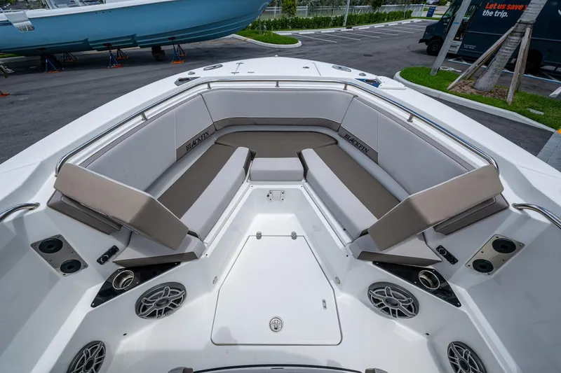Slide: The Image of 2019 Blackfin 272 CC boat interior with spacious seating and modern design. - 22