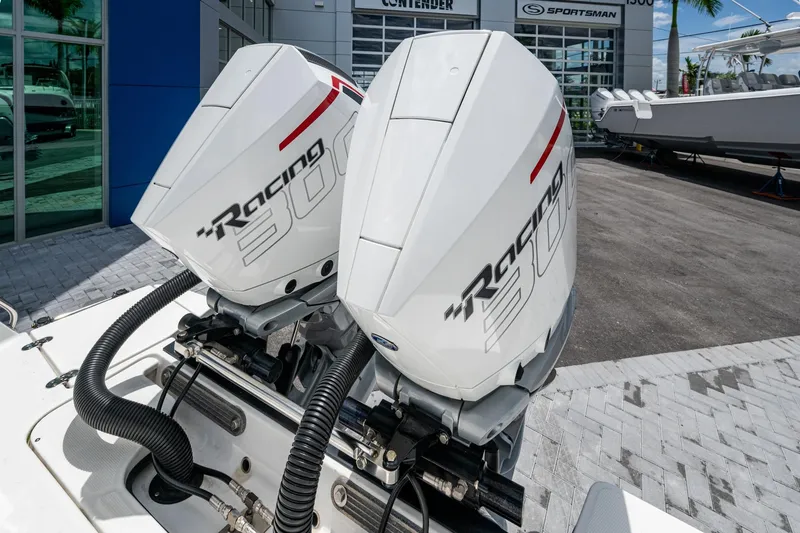 Slide: The Image of Twin Racing 300 outboard engines on a 2019 Blackfin 272 CC boat. - 38