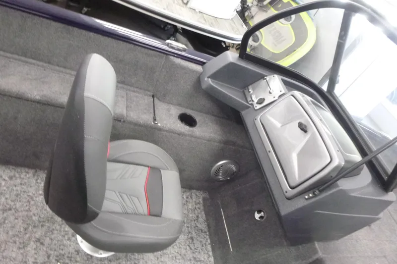 Slide: The Image of 2026 Tracker Pro Guide V-175 WT boat interior with three cushioned seats. - 7