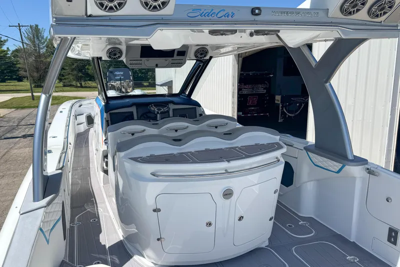 Slide: The Image of 2023 MTI 50 V boat interior with modern design and advanced audio system. - 17